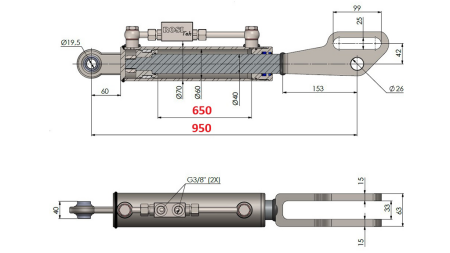 2TON. HYDRAULINEN SIVULINKKIPISTE 60/40-300 (650MM-950MM)