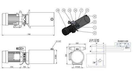 AGGREGAT HYDRAULIQUE MINI 380V AC (2.2 kW) - 8.0 cc - 11.2 lit/min - réservoir 12 lit