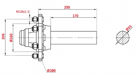 HALBACHSE 3000 KG LIT250 MM