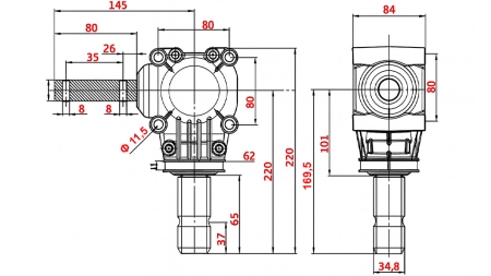 WINKELGETRIEBE L-150J 1:1 (12HP-9kW)