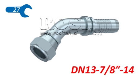 HYDRAULISCHER ANSCHLUSS DKJ JIC74° 45° WEIBLICH KNIE DN13-7/8-14