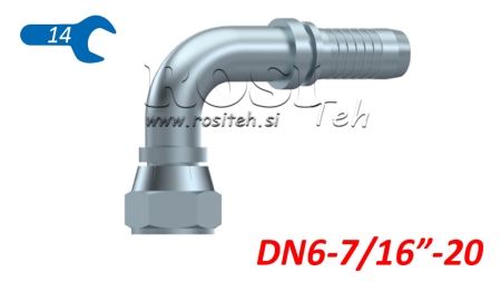 HYDRAULISCHER ANSCHLUSS DKJ JIC74° WEIBLICH KNIE 90° DN6-7/16-20