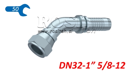 HYDRAULISCHER ANSCHLUSS DKJ JIC74° 45° WEIBLICH KNIE DN32-15/8-12